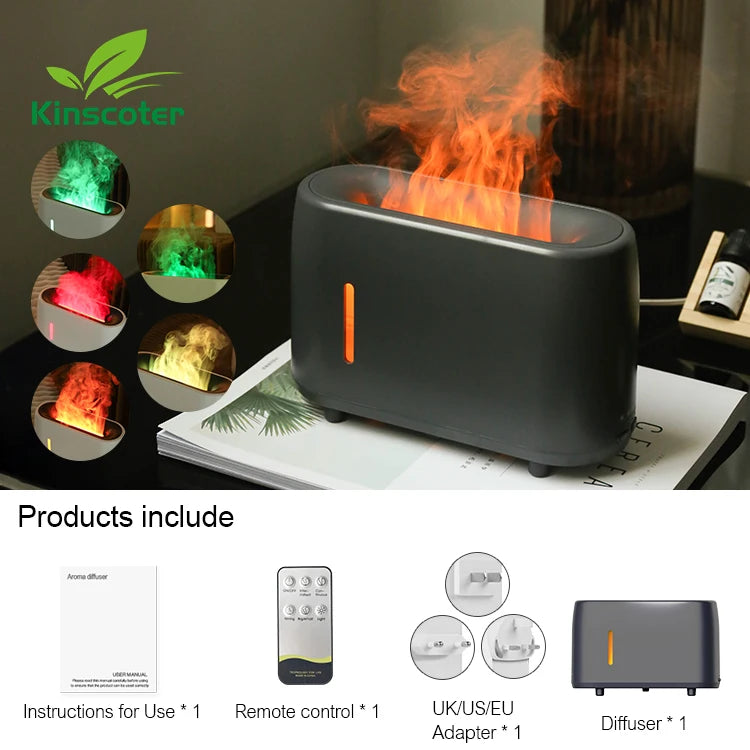 Kinscoter 240ml Flame Air Humidifier Electric Colourful Fire Essential Oil Aroma Diffuser -DHPD118