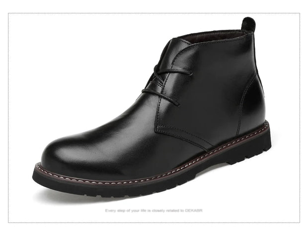 Black leather boot on a white background