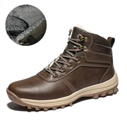 Brown hiking boot with close-up of lining on a white background