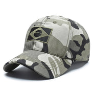Camouflage baseball cap with a logo on a white background