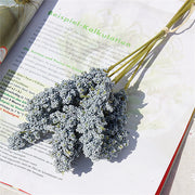 Bouquet of small flowers on an open book with text