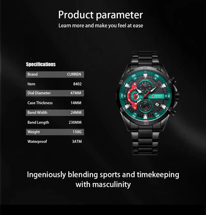 CURREN Stainless Steel Watches for Men's Creative Fashion Luminous Dial -WPD137