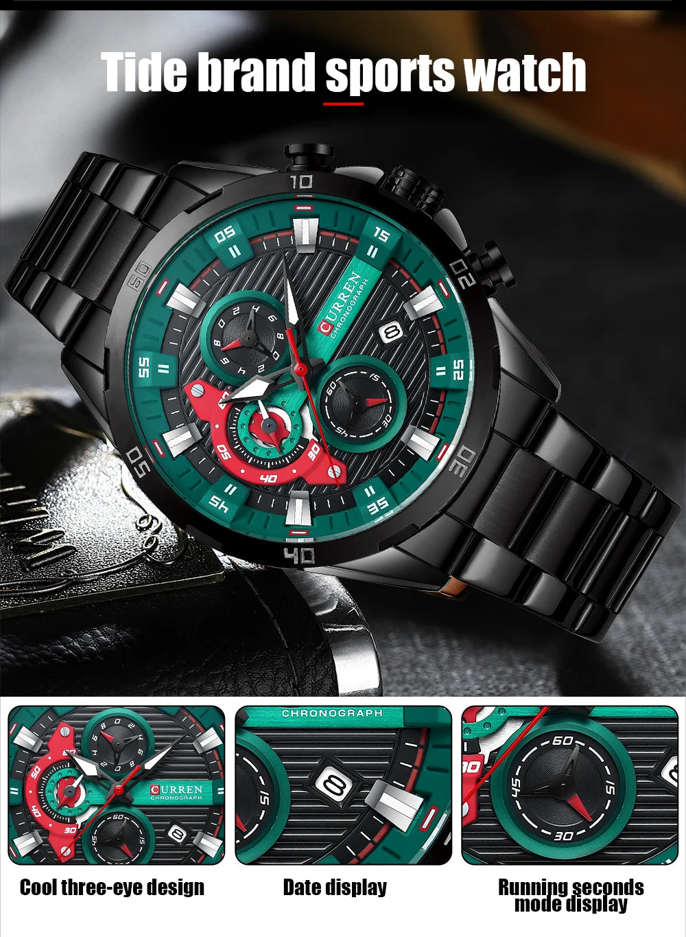 CURREN Stainless Steel Watches for Men's Creative Fashion Luminous Dial -WPD137