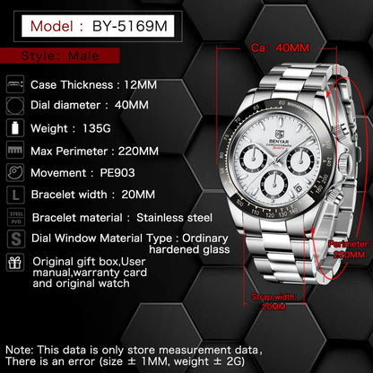 2022 BENYAR New Watches Men Luxury Brand Chronograph Male Sport -WPD128