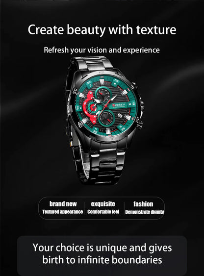 CURREN Stainless Steel Watches for Men's Creative Fashion Luminous Dial -WPD137