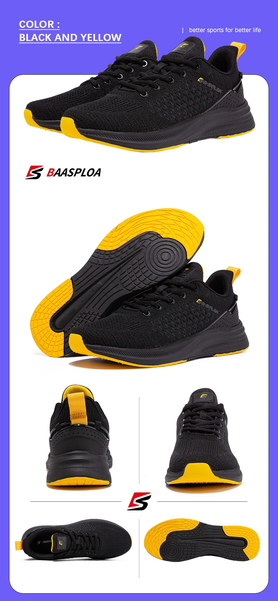 Baasploa New Men Knit Casual Walking Shoes Breathable Trendy Sneakers -BSPD101