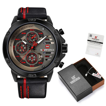 Men's Watches NAVIFORCE Brand Luxury Quartz Watch Man Leather Sport Wristwatches -WPD109