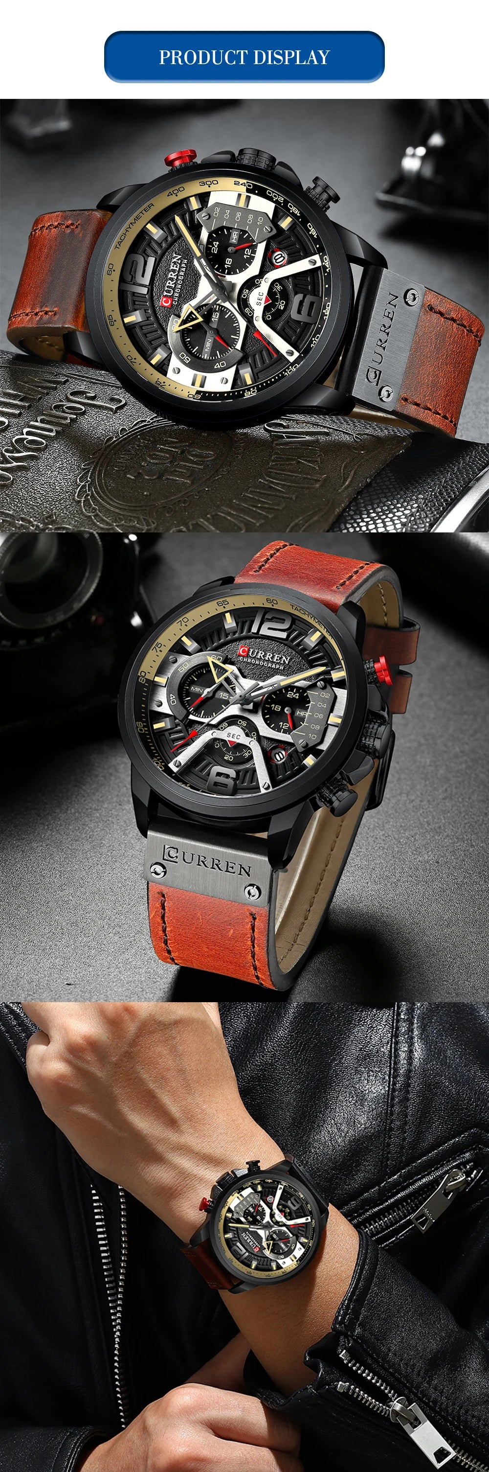 CURREN Casual Sport Watches for Men Top Brand Luxury Military Leather Wrist Watch -WPD138