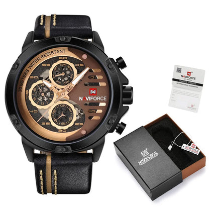 Men's Watches NAVIFORCE Brand Luxury Quartz Watch Man Leather Sport Wristwatches -WPD109