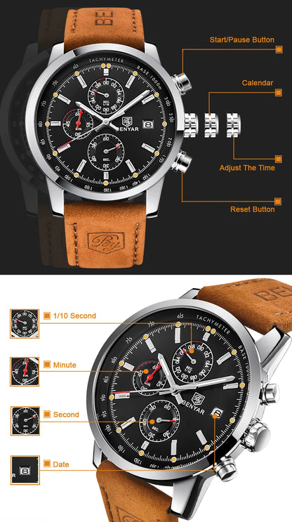 BENYAR Fashion Chronograph Sport Men's Watches Top Brand Luxury Quartz -WPD129