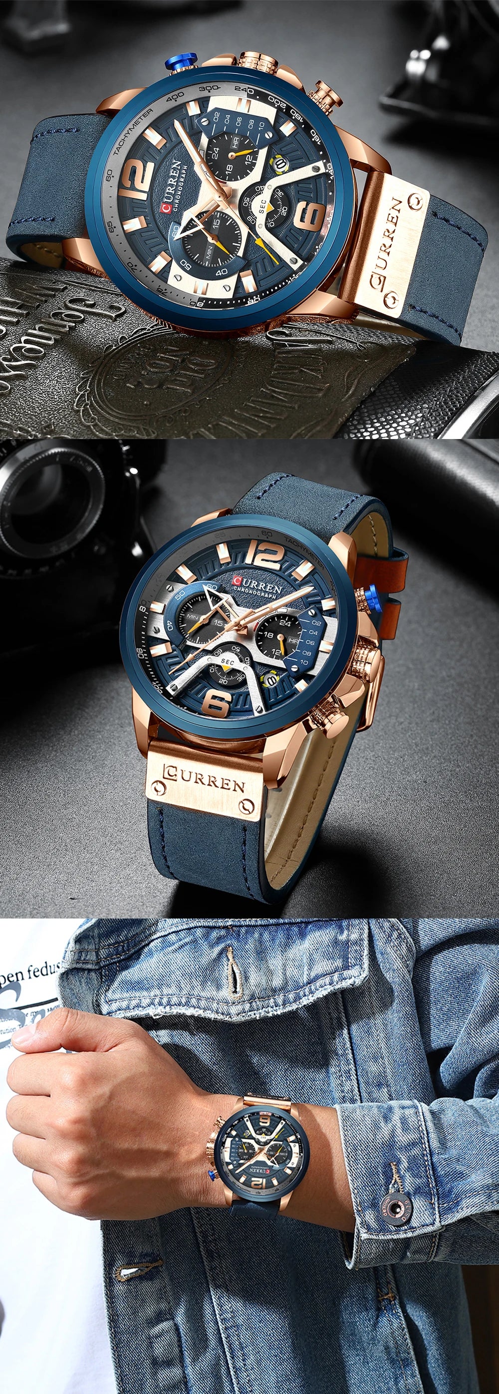 CURREN Casual Sport Watches for Men Top Brand Luxury Military Leather Wrist Watch -WPD138