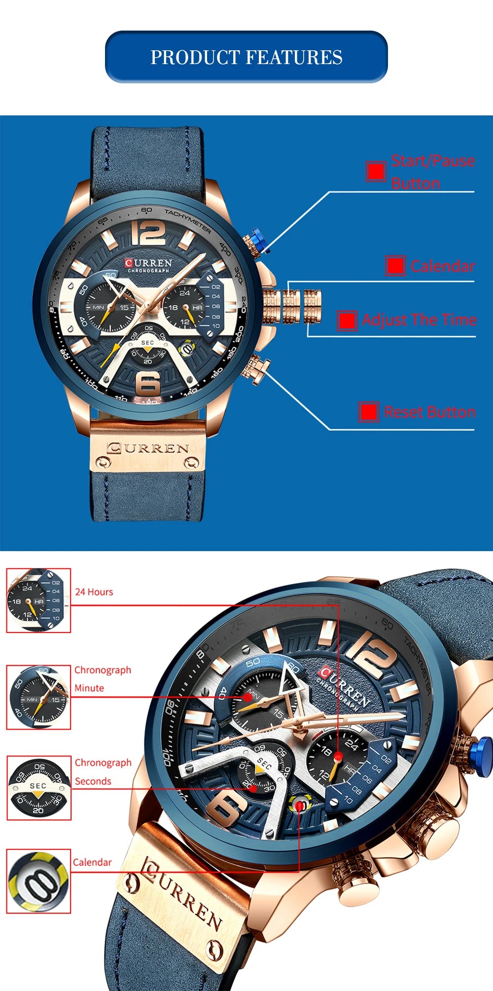 CURREN Casual Sport Watches for Men Top Brand Luxury Military Leather Wrist Watch -WPD138