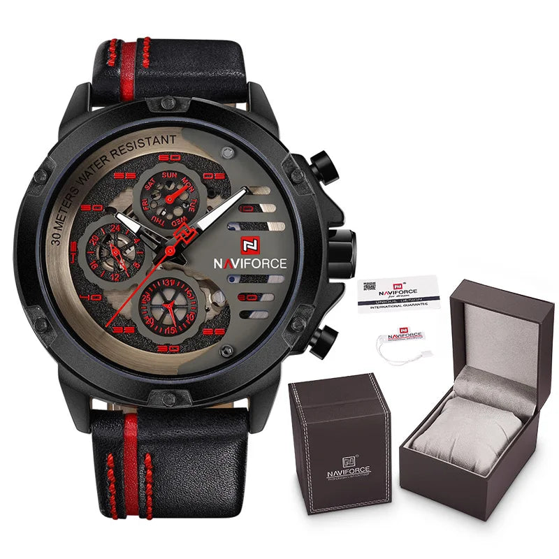 Men's Watches NAVIFORCE Brand Luxury Quartz Watch Man Leather Sport Wristwatches -WPD109