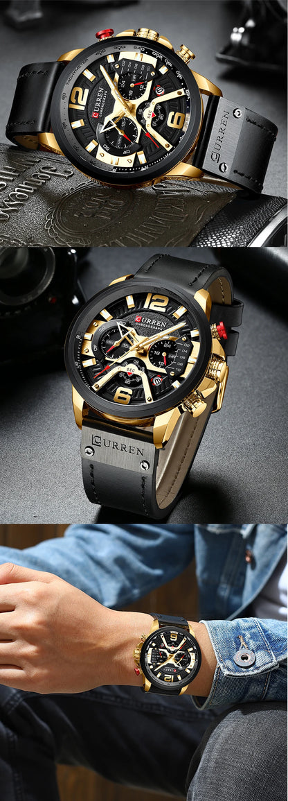 CURREN Casual Sport Watches for Men Top Brand Luxury Military Leather Wrist Watch -WPD138