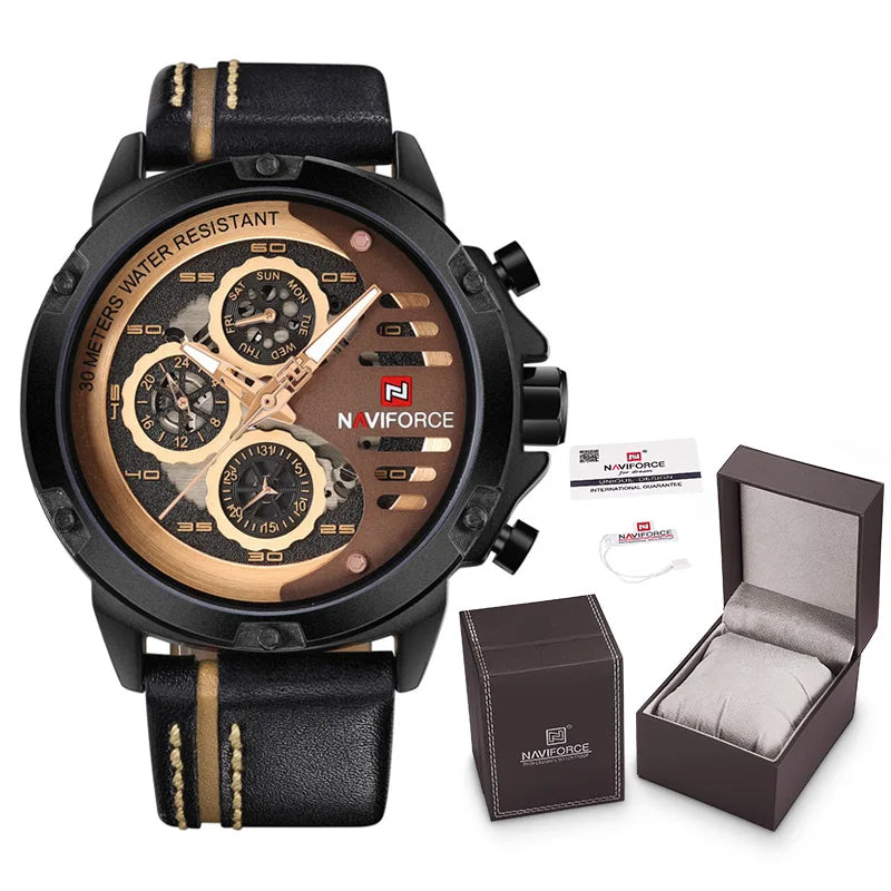 Men's Watches NAVIFORCE Brand Luxury Quartz Watch Man Leather Sport Wristwatches -WPD109