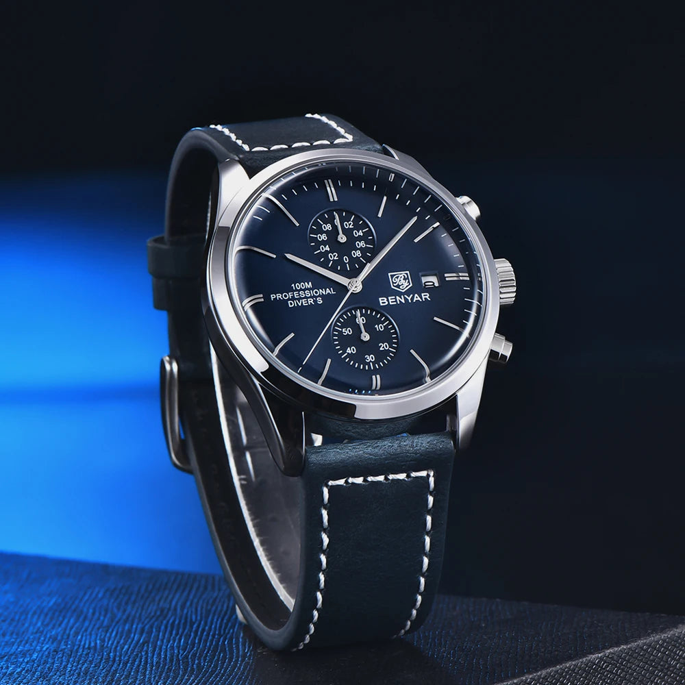 2022 New BENYAR Leather Men Quartz Wristwatches Luxury Brand 100M -WPD130