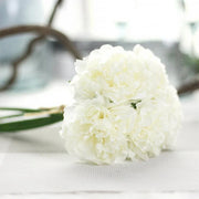 Bouquet of white flowers on a light surface with blurred background