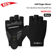 Black half-finger gloves on a white background