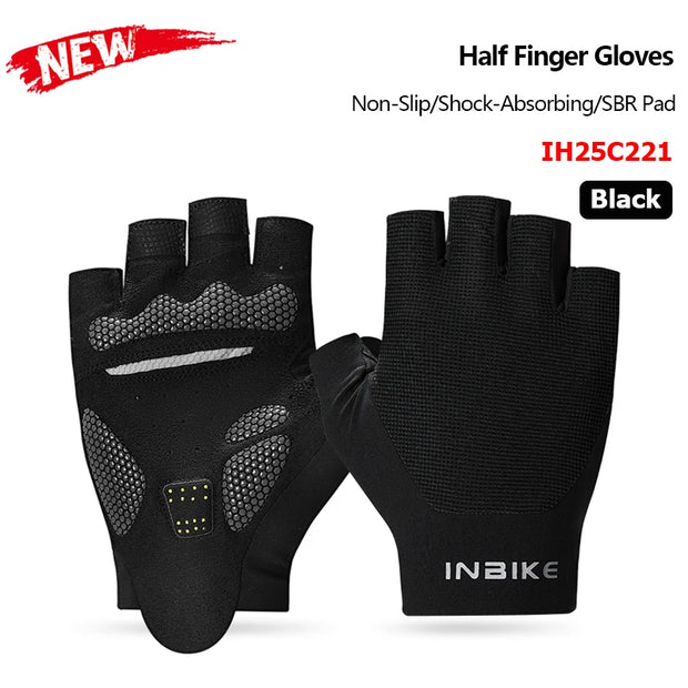 Black half-finger gloves on a white background
