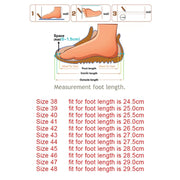 Foot measurement chart with instructions and size measurements for shoes.