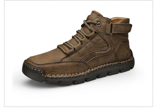 Brown leather boot with a white background