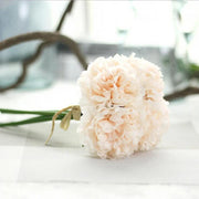 Bouquet of light pink flowers on a white surface with blurred background