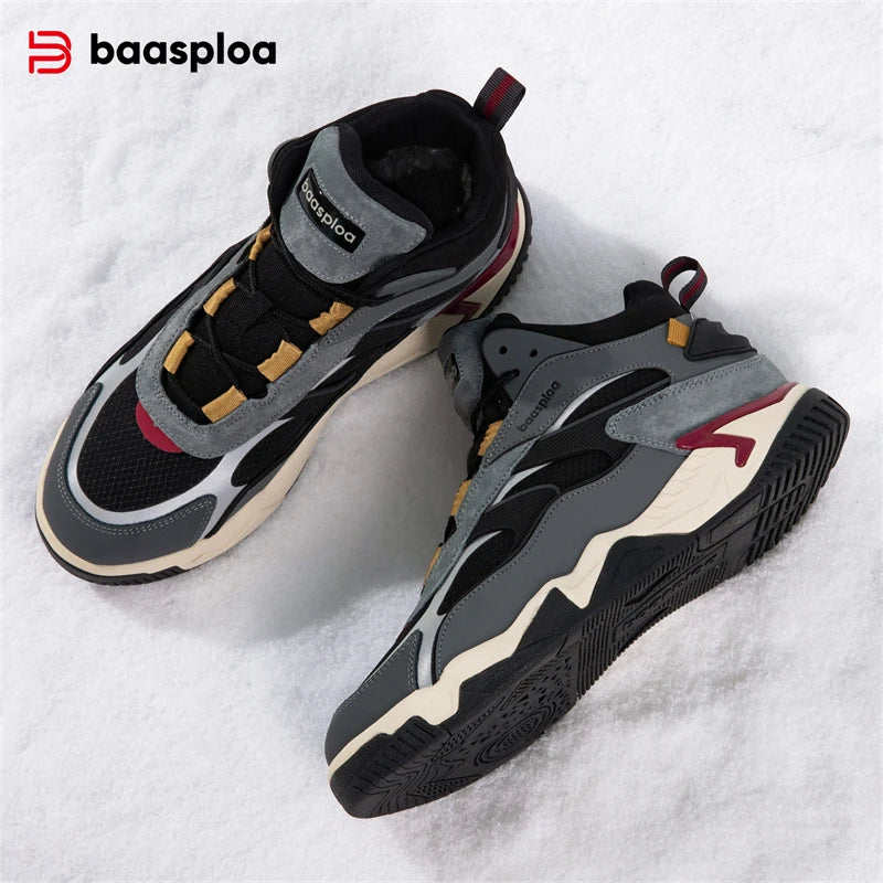 Baasploa Men Winter Sneakers Leather Waterproof Sport Shoes for Men Comfort -BSPD104