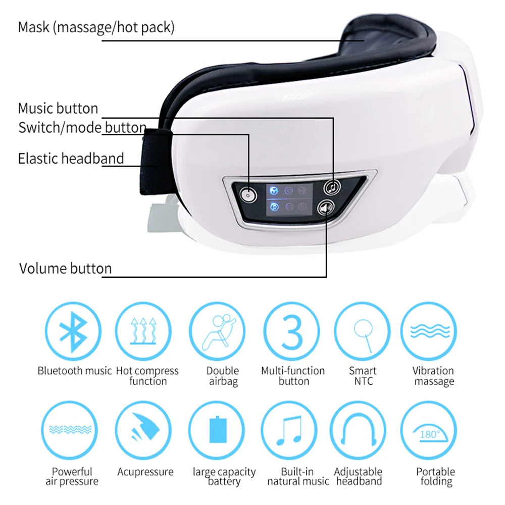 6D Smart Eye Massager Vibration Hot Airbag Compress Eye Care Instrument -BKPD104