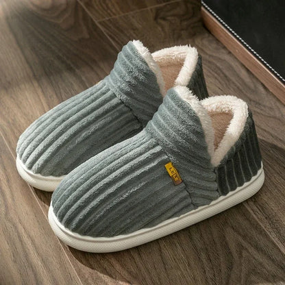 Winter Couple Style Concise Stripes Wrap Heels Plush Slippers Ladies' Non-slip Soft Warm Flip Flops Men -SHPD104