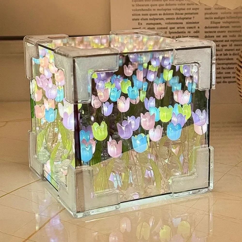 DIY Tulip Mirror Cube Lamp Simulation Flower Bedroom Sleeping Table Lamp -ZKPD105