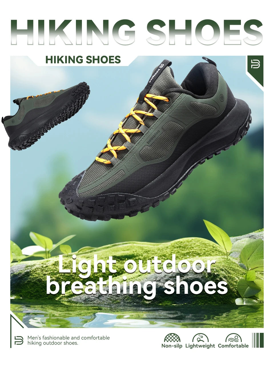 Baasploa New Men Hiking Shoes Anti Splash Water Outdoor Sneakers for Men -BSPD102