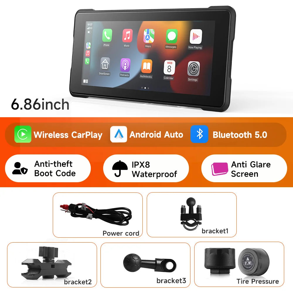 5/6/7‘’ Motorcycle Multimedia Player Wireless CarPlay Android Auto GPS -GPD101