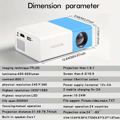 YG300 Mini LED Projector Yg300 Upgraded Version 1000 Lumen HDMI -ZKPD102