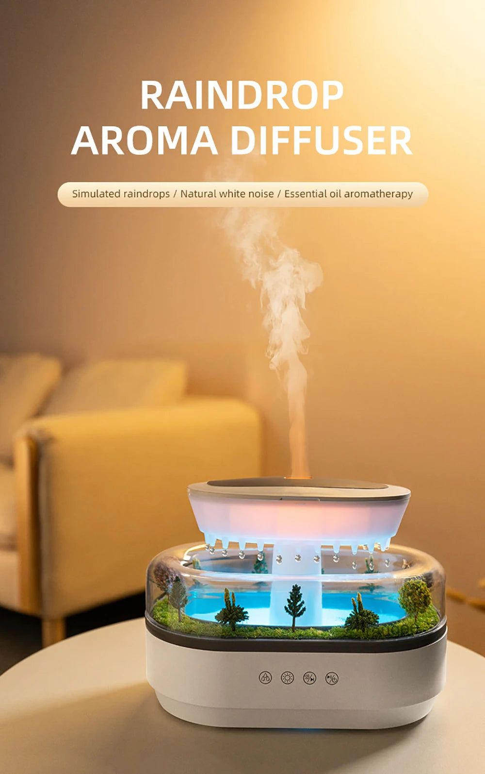 Aroma Humidifier Raindrop Air Humidifier Colourful Light White Noise Essential Oil Diffuser Home Ultrasonic -DHPD113