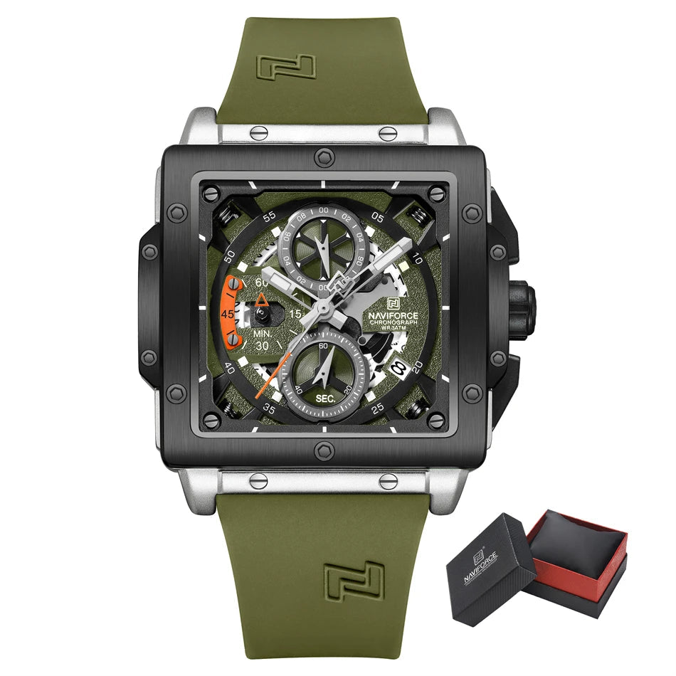 NAVIFORCE Men's Casual Square Quartz Watch Silicone Strap Military -WPD120