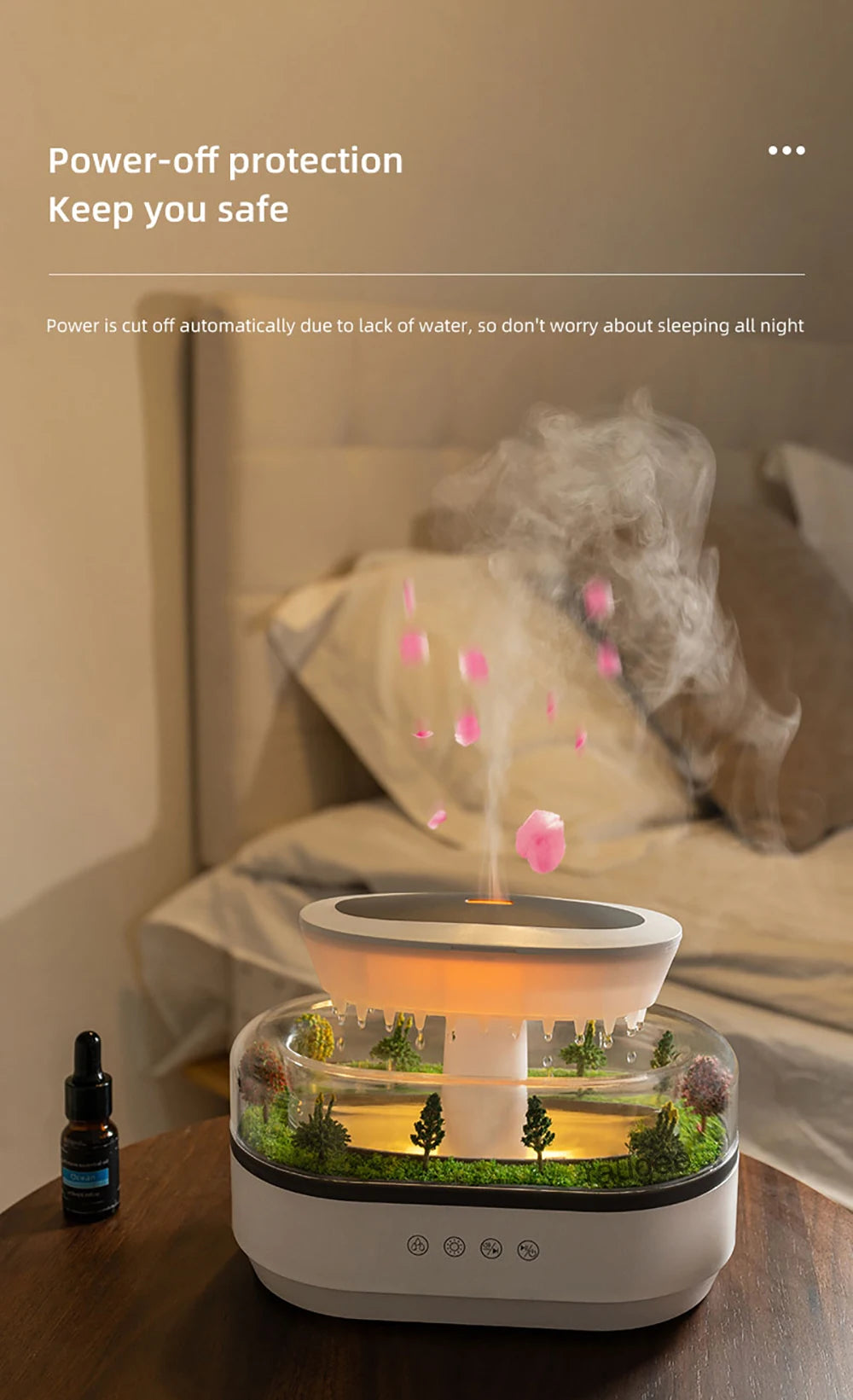 Aroma Humidifier Raindrop Air Humidifier Colourful Light White Noise Essential Oil Diffuser Home Ultrasonic -DHPD113