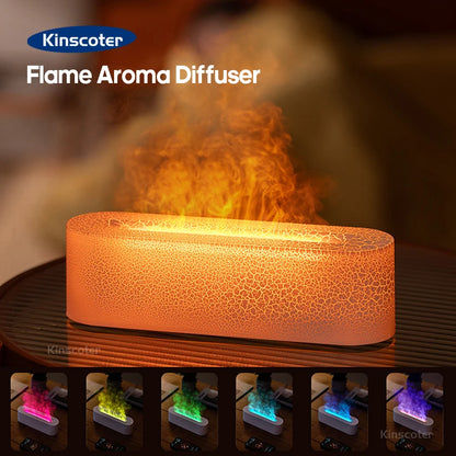 KINSCOTER RGB Flame Aroma Diffuser Air Humidifier Ultrasonic Cool Mist Maker Fogger LED Essential Oil Fire LED Lamp Diffusor -DHPD105