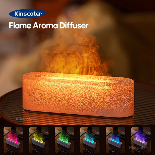 KINSCOTER RGB Flame Aroma Diffuser Air Humidifier Ultrasonic Cool Mist Maker Fogger LED Essential Oil Fire LED Lamp Diffusor -DHPD105