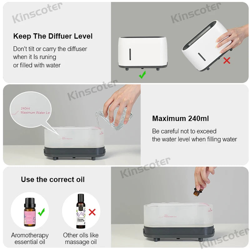 Kinscoter 240ml Flame Air Humidifier Electric Colourful Fire Essential Oil Aroma Diffuser -DHPD118