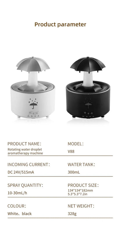 Creative Umbrella Water Drop Air Humidifier with Colourful Light Raindrop Aroma -BKPD122