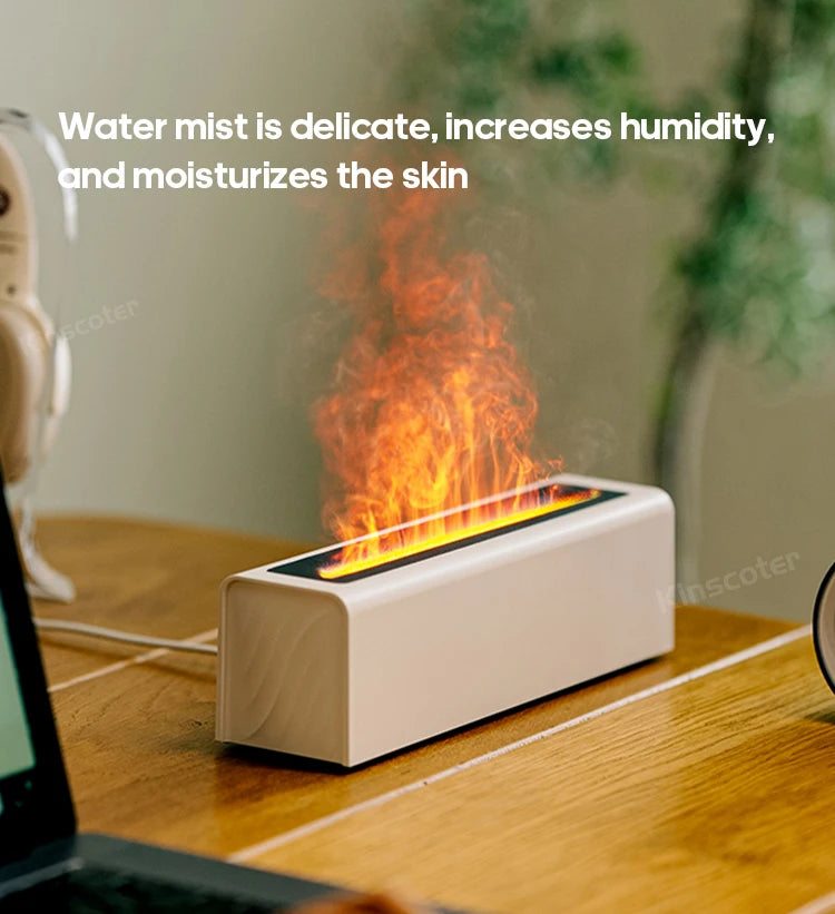 KINSCOTER RGB Flame Aroma Diffuser Air Humidifier Ultrasonic Cool Mist Maker Fogger LED Essential Oil Fire LED Lamp Diffusor -DHPD105