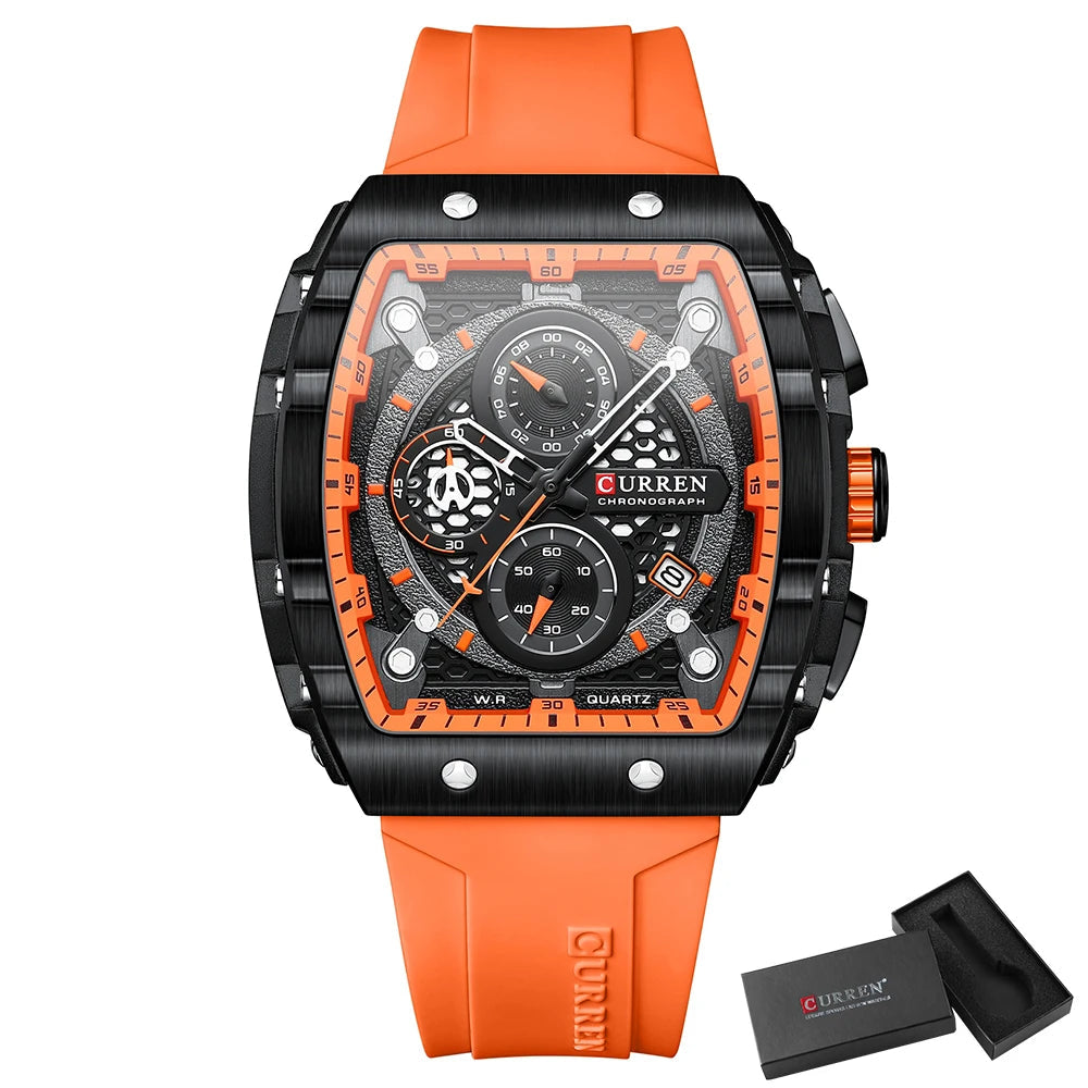 CURREN Sports Unique Rectangular Watches with Large Dial Casual Quartz Silicone Bands -WPD136