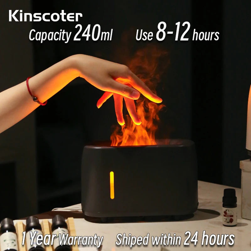 Kinscoter 240ml Flame Air Humidifier Electric Colourful Fire Essential Oil Aroma Diffuser -DHPD118