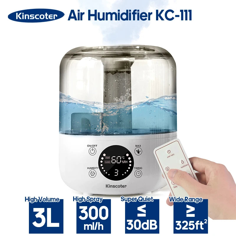 KINSCOTER 3L Air Humidifier Professional Large Capacity Home Humidifier Plant Mist Aroma Diffuser -DHPD100