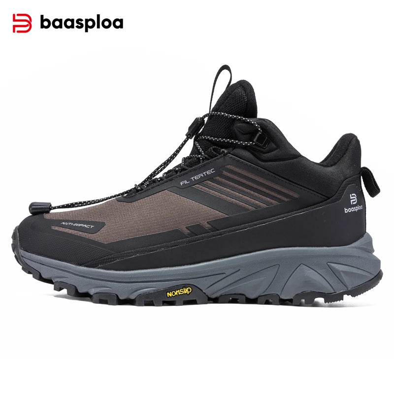 Baasploa Men Hiking Shoes Winter Comfort Plush Warm Outdoor Sneakers Men Waterproof Casual Sneakers -BSPD106