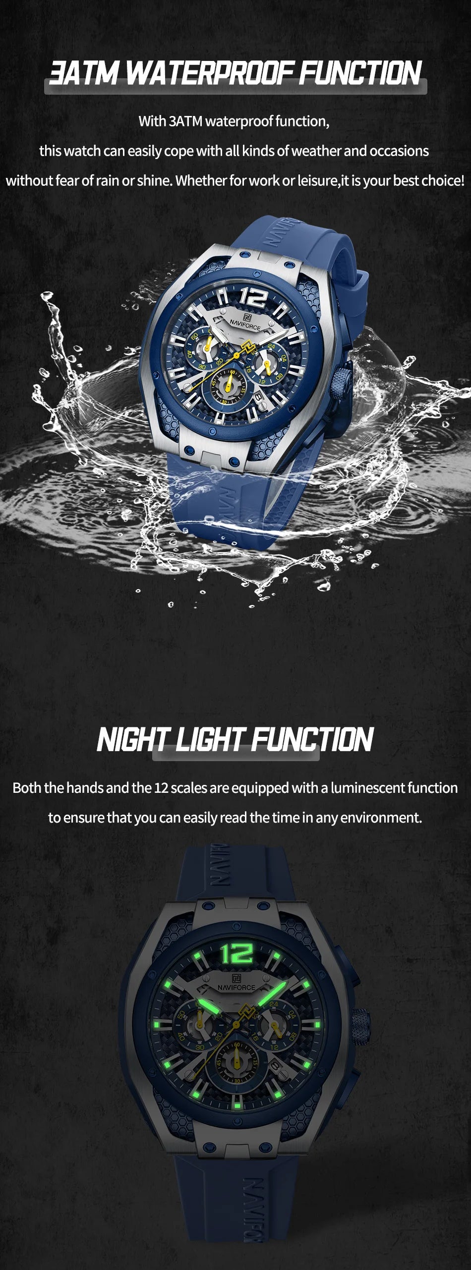 NAVIFORCE Fashion Men's Watch 2025 New Multifunctional Quartz Sports Wristwatch -WPD107