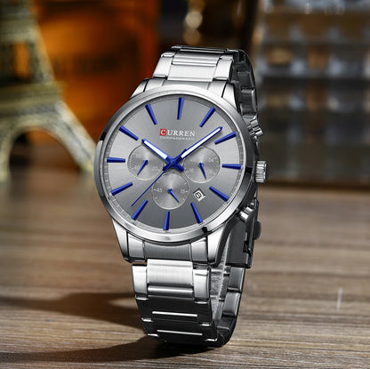 CURREN Casual Sport Watches Men's Quartz Chronograph Stainless Steel Bracelet Wristwatches -WPD143