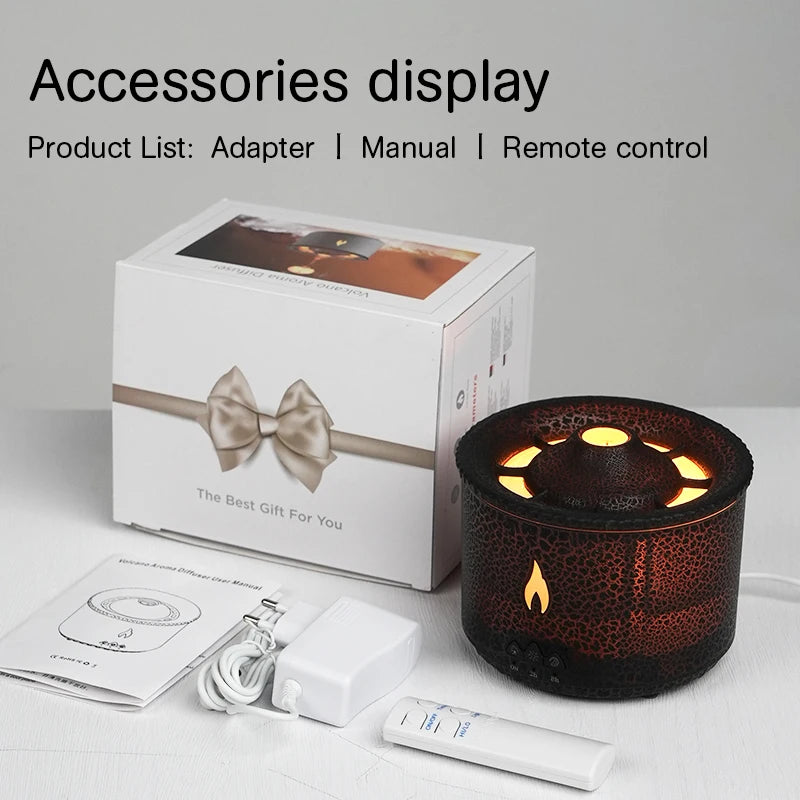 KINSCOTER Volcano Flame Aroma Diffuser Jellyfish Smoke Ring Air Humidifier 360ml Aromatherapy Essential Oil Diffuser -DHPD107