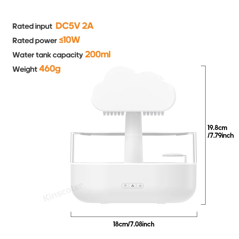 KINSCOTER Rain Clouds Aroma Diffuser Zen Raindrops Air Humidifier Essential Oil Diffuser -DHPD115