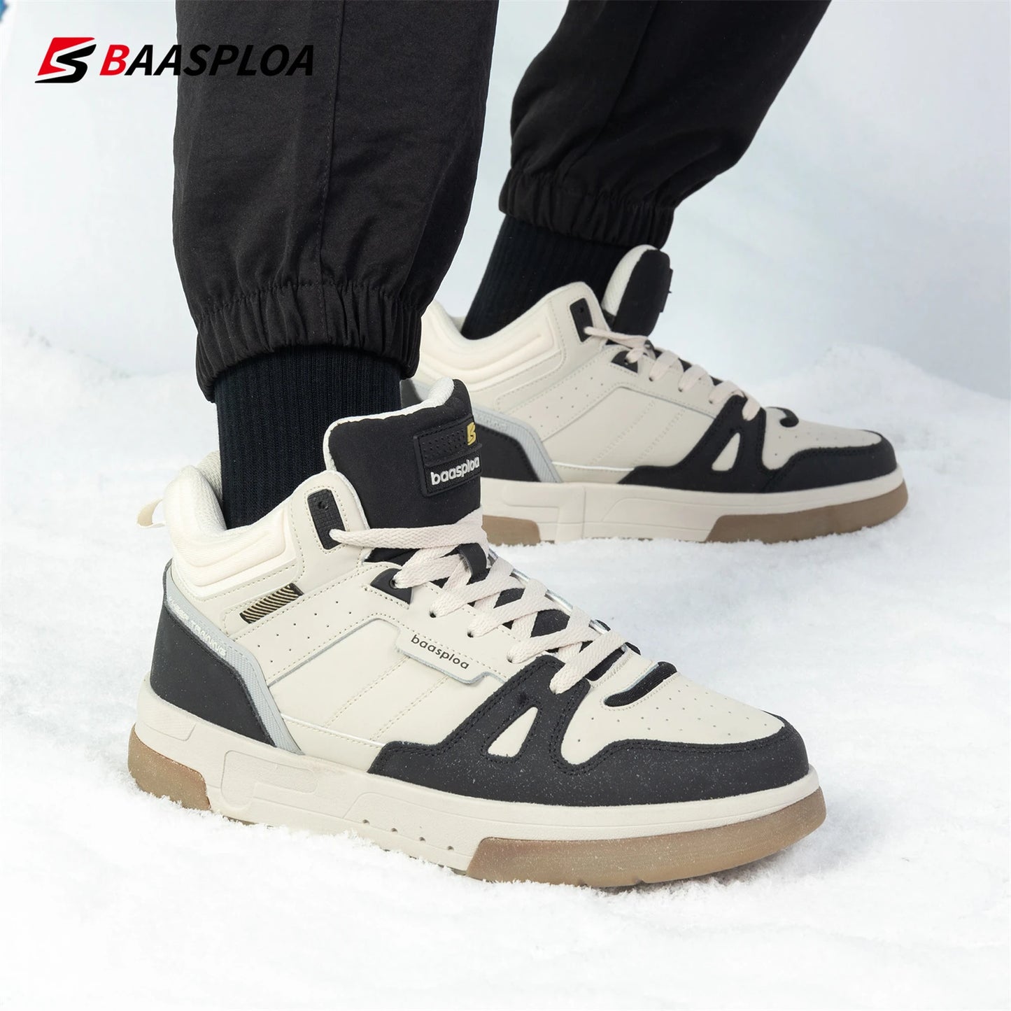 Baasploa Men Winter Shoes New Fashion Leather Cotton Shoes Comfort Plush Warm Casual Walking Sneakers -BSPD105